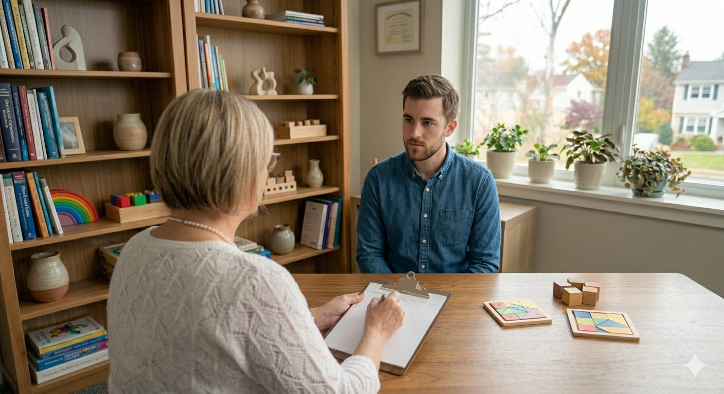 Psychologist in a consultation session with an adult patient